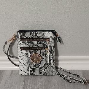 SOLENE Black & White Snakeskin Print Crossbody